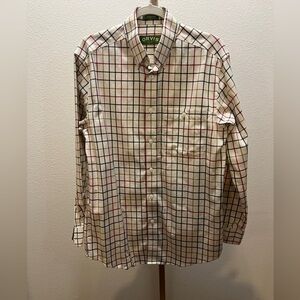 Orvis Casual Buttoned Down Shirt Cream Red Black Size Small